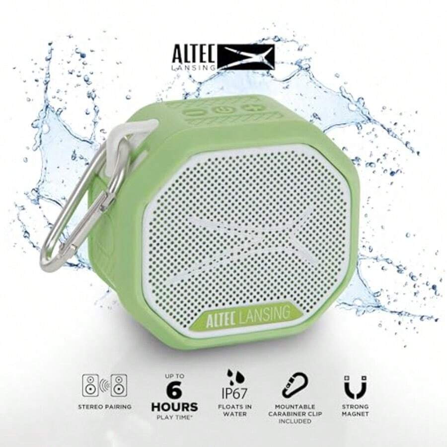 altavoz magnético Bluetooth, impermeable IP67, portátil, emparejamiento inalámbrico verdadero, carga rápida USB-C, batería de 400 mAh, asistente de voz - Verde deportivo/blanco - Ver 1