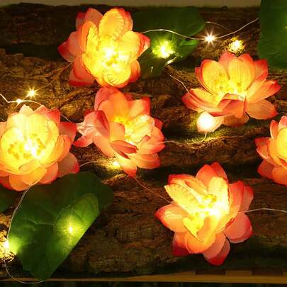 1pc Artificial Lotus LED Light String - LED Night Light, Suitable For Lotus & Water Lily Culture, Holiday Decoration. Creative Lotus Leaf Copper Wire Lights, Indoor Wall Cabinet Window Decor, Lotus Water Lily String Lights.