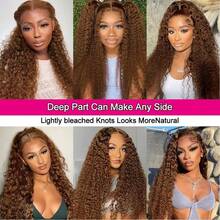 Uveous Chocolate Brown Jerry Curly Lace Front Wigs Human Hair 200 Density 13x4 HD Lace Frontal Wigs Kinky Curly Human Hair Wig For Women Pre Plucked With Baby Hair Natural Hairline 4# Brown Color - S4 - 查看 9