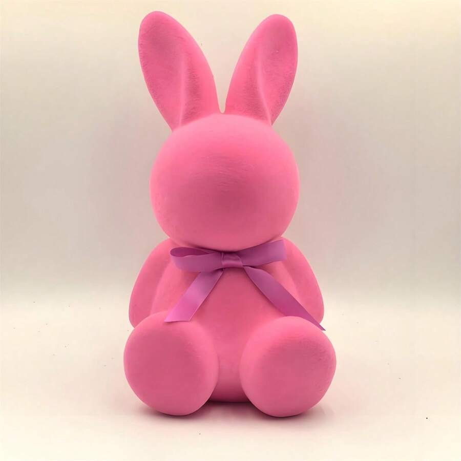 Easter Flocked Bunny Figurines Creative Cute Rabbit Table Centerpiece For Spring Holiday Party - Pink - View 1