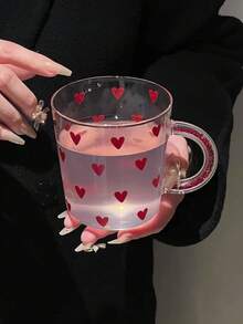 1 件可爱心形玻璃杯，钻石玻璃手柄杯，耐热家用玻璃水杯，早餐牛奶杯，办公室下午茶拿铁杯，果汁饮用杯，情侣水杯，节日礼品杯，送给家人和朋友的礼物，返校用品