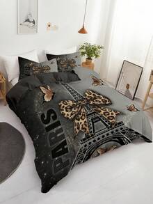 3件套豹纹蝴蝶结床上用品套装（1*被套+2*枕套，不含被芯），采用性感迷人的豹纹设计，柔软亲肤，缓解视觉疲劳，四季皆宜，拉链封口，适用于酒店、卧室、客房和宿舍装饰，低致敏性，易于打理，时尚现代简约，轻盈透气。 - 彩色 - 查看 7