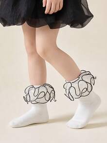 1双纯棉儿童蕾丝边短袜，蓬松蕾丝网眼女童公主舞蹈袜 - 白色 - 查看 2