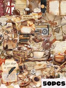 50张复古贴纸套装，适用于手机壳、笔记本、笔记本电脑、行李箱、头盔、滑板、汽车、Kindle、咖啡、学习用品等，DIY装饰
