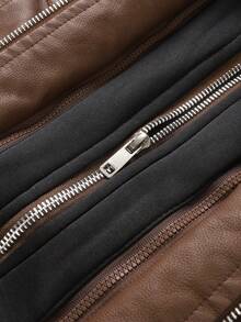 Women's 2-In-1 Faux Leather Jacket Detachable Hoodie Long Sleeve Zip-Up Coat Four-Season Versatile Casual Streetwear Pocketed Outerwear Slim Fit Vintage Y2K Style Daily Wear Top - 咖啡色 - 查看 5