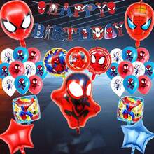 43 Stücke Spinne-Man Geburtstags-Themen Ballon Set, Ziehfahne, Spinne-Man Einlegekarton, schwebende Folienballons, Geburtstagsdekoration, Partyfeier, Themenparty - Verschiedenfarbig - Übersicht 11