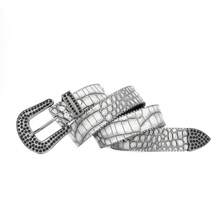 1pc PU Crocodile Texture Printed, Silver Metal Buckle Rhinestone Embellished, Gray Printed Rhinestone Fashionable Versatile Belt - Multicolor - View 8