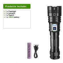 1支超亮350000流明LED手电筒，可充电手持灯，5种照明模式，伸缩变焦，2000米远射程，强力露营钓鱼徒步手电筒，带Type-C快充 - 黑色 - 查看 13