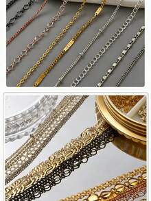 6件套混合金属链美甲饰品配件，枪黑色和灰色链条美甲装饰，美甲用品 - 彩色 - 查看 2