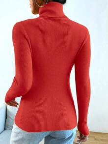 Women's Long Sleeve Knitted Blouse, Winter Sweater,  Fashion! - 紅色 - 查看 2