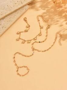 2pcs/Set Classic Handmade Gold Chain Linked Finger Bracelet, Fashion Twist Stick Heart Tassel Handmade Chain Charm Jewelry For Women, Suitable For Daily Wear And Party Occasions. The Handmade Chain Is Customized In Length And Number Of Links/Beads Randomly. - Gold - View 3