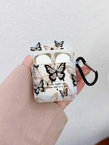 Butterfly Print Semi-Transparent White Bluetooth Earphone Protective Case With "Addn Length Of Ribbon Tied In A Bow" Romantic Slogan, Comes With 1 Black Carabiner, Compatible With AirPods Pro (3rd Gen), Pro (2nd Gen), 3, Pro - Clear - View 3