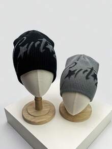 1pc Men's Fashion Hand-Painted Graffiti Letter & Star Pattern Knit Beanie Hat, Suitable For Autumn/Winter Daily Wear And Keeping Warm - A - View 2