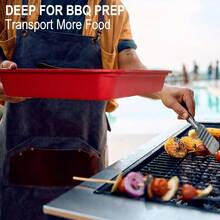 Bamboo Grilling Prep And Serve Trays With Lid, BBQ Tray For Marinating Raw And Cooked Food, Diswasher   Nesting Trays Black In Red - Khay chuẩn bị bằng tre có nắp đậy - Xem 3