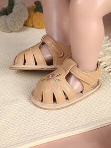 1 Pair Fashion Versatile Embroidered Flower Sandals, Soft Bottom Pre-Walker Shoes, Suitable For Infants And Toddlers, Party And Holiday Occasions - Apricot - View 4