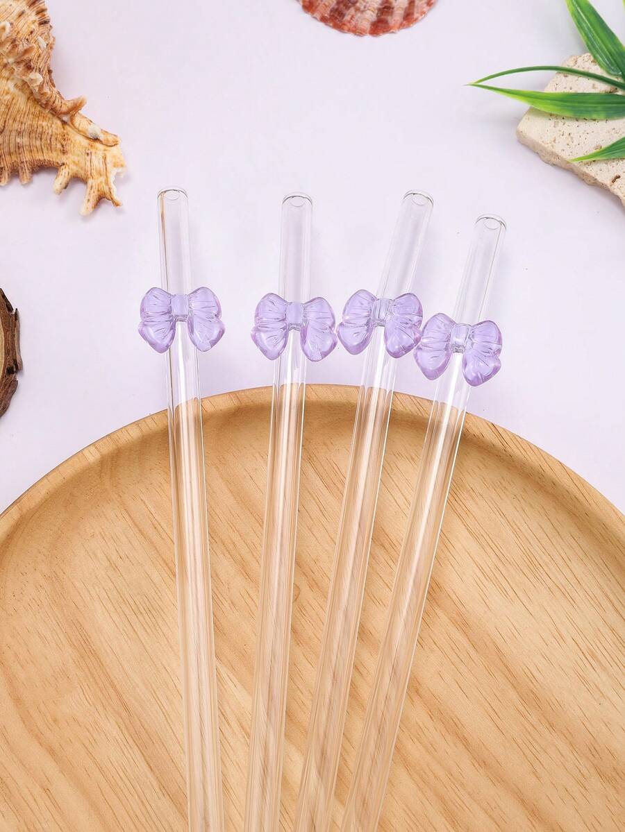 1 chiếc ống hút nơ lớn màu tím, món quà không thể thiếu cho cocktail/đồ uống, cong trong suốt thanh lịch, món đồ sang trọng, phụ kiện thời trang quyến rũ, vật dụng cần thiết cho đồ uống lễ Phục Sinh.