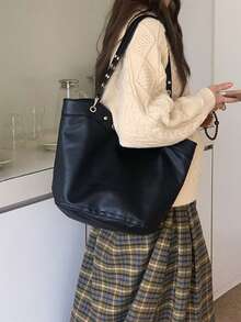 Túi xách da mềm dung tích lớn mới năm 2026, thiết kế độc đáo dành cho công sở và đi làm, có thể xách tay hoặc đeo vai. - màu đen - Xem 3