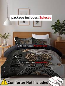 3件套豹纹蝴蝶结床上用品套装（1*被套+2*枕套，不含被芯），采用性感迷人的豹纹设计，柔软亲肤，缓解视觉疲劳，四季皆宜，拉链封口，适用于酒店、卧室、客房和宿舍装饰，低致敏性，易于打理，时尚现代简约，轻盈透气。 - 彩色 - 查看 20