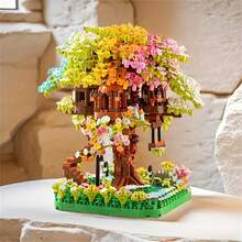 1345pcs Sakura Bonsai Building Blocks Set, Miniature Fairy Tale & Romance Theme Collection, ABS Plastic Architecture Model, Floral & Figurine Themed Toy, No Lighting - Multicolor - View 10
