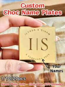1/10/20pcs Custom Wedding Chocolate Favors For Guest, Heart-Shaped Kraft Paper Gift Tags, Gold Rose Silver Mirror Labels For Wedding Bridal Shower Decorations, Personalized Gifts - Multicolor - View 1