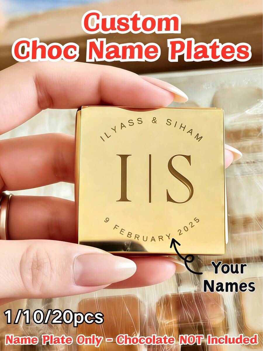 1/10/20pcs Custom Wedding Chocolate Favors For Guest, Heart-Shaped Kraft Paper Gift Tags, Gold Rose Silver Mirror Labels For Wedding Bridal Shower Decorations, Personalized Gifts - Multicolor - View 1