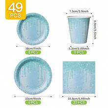 Light Blue Glitter Dripping Diamond Disposable Plate, Napkin, Cup Set, Plates, Napkins And Cups Party Supplies, Serves 8 Guests, Disposable Paper Plates Party Tableware Suitable For Birthday, Wedding, Theme Party, Family Picnic - Multicolor - View 6