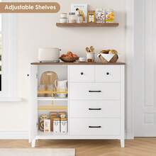 Sideboard, Kitchen Cabinets With 5 Drawers, Wooden Storage Cupboard Cabinet For Kitchen - White - View 3