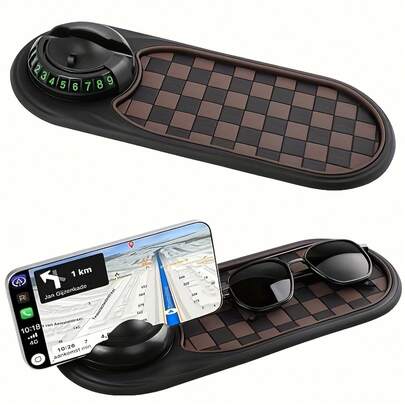 2026 New Multifunctional Car Anti-Slip Mat With Temporary Parking Number, Universal Rotatable Car Anti-Slip Mat Phone Holder