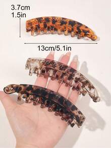 6件套秋冬甜美果冻透明豹纹防滑香蕉夹，简约百搭一体式宽弧亮面扭结发爪夹 - 6 件組 - 豹紋香蕉夾 - 查看 3