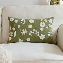 1 pieza Funda de almohada bordada con flores y mariposas de primavera verde para decoración interior, adecuada para todas las estaciones, sin incluir el relleno de la almohada - Verde - Ver 11