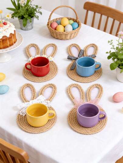 1件复活节兔子编织隔热垫，节日派对餐桌装饰，复活节场景装饰隔热垫，婚礼生日派对节日装饰隔热垫，复活节礼物，适用于餐厅厨房咖啡厅户外聚会，家居装饰