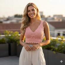 Modal Knit Top With Padded Cups, Cropped, Stylish Beachwear - Baby Pink - View 3