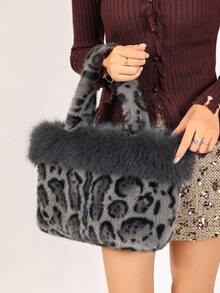 Furry Shoulder Bag For Women Fuzzy Faux Fur Large Tote Handbag Cute Soft Fluffy Purse Fluffy Women's Handbag Soft Faux Fur Cute Women's Fur Bag Suitable For Shopping And Traveling Women's Faux Fur Shoulder Handbags Tote Bag Satchel Furry Purse For Women, Faux Fur Bag Y2k Purse Fluffy Tote Bag Fuzzy Crossbody Handbags - 灰色 - 查看 3