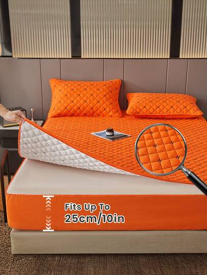 1件装六面拉链床垫保护套，刺绣绗缝床笠，适用于10英寸厚床垫，适用于双人床、标准双人床、大号双人床、特大号双人床，透气静音床垫套，可机洗，低过敏性，优质拉链床垫垫，理想的家居礼品，完美的节日礼物