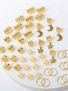 45件套女孩编织发饰套装，月亮和星星图案发夹，时尚独特的发饰 - 彩色 - 查看 3