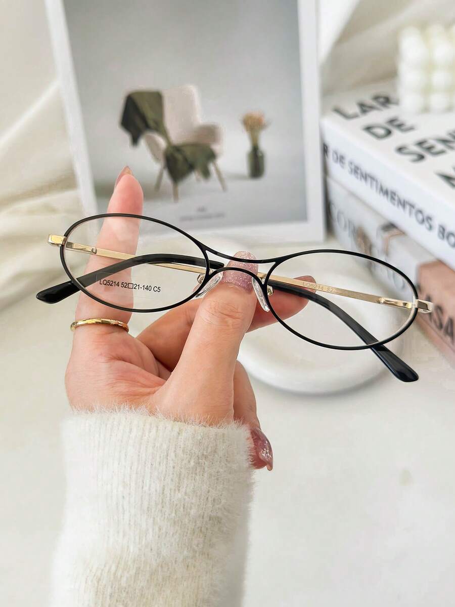 MELINDA MODA Women's Metal Oval Small Fashion Eyeglass Frame - màu đen - Xem 1