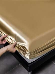 1件纯色缎面床单，现代简约风格，多种尺寸可选，加厚设计，不褪色，不起球，柔软舒适，适用于家庭卧室和户外使用。 - 黃色 - 查看 4