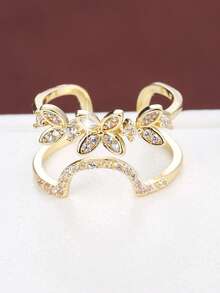 1枚时尚蝴蝶造型立方氧化锆可调节戒指，女士款 - 彩色 - 查看 3