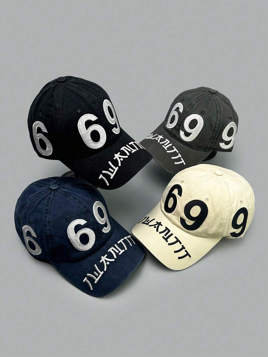 1pc Men's Spring/Summer American Street Style Embroidered 69 Number Baseball Cap, Unisex Sun Visor Hat, Japanese Personality