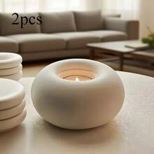 2 piezas Portavelas de cerámica blanca - Decoración del hogar minimalista y creativa, adecuado para mesa de comedor y escritorio, opción decorativa perfecta (velas no incluidas) - Multicolor - Ver 3