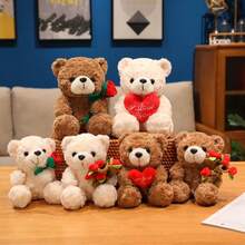 1pc Cute Rose Teddy Bear Plush Doll, Healing Angel Embrace Love Heart Teddy Bear Doll, Valentine's Day Gift, Soft Plush Doll, Hugging Bear, Cartoon Teddy Bear Plush Doll Pillow, Girls Photo Prop, Birthday & Valentine's Day Gift For Kids, Girlfriend