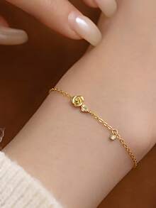 1件S925纯银浪漫玫瑰花心手链，简约甜美花心手镯，百搭日常时尚手链礼品 - 愛心 - 查看 7