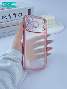 Koolife 1pc Electroplated Metallic Paint Matte Glitter Phone Case, Fashionable TPU Soft Shell With Built-In Lens Film, Compatible With IPhone 17/17 Pro/17 Pro Max, 16/16 Pro/16 Pro Max/16 Plus, 15/15 Pro/15 Pro Max/15 Plus - Pink - View 4