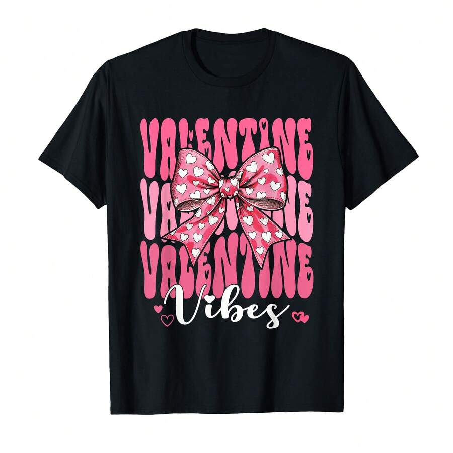 Edición limitada del Día de San Valentín Camiseta de manga corta de algodón para parejas Suave y transpirable con estampado de corazones Ropa para parejas Regalo de confesión - Negro 6 - Ver 1