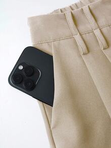 Quần ống rộng nữ SMILE CHIC mùa xuân, kiểu dáng suông, màu trơn, thiết kế cạp quần độc đáo, phù hợp cho công sở và mặc hàng ngày, đa năng, tôn dáng. - Màu be - Xem 4