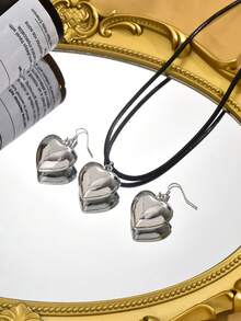 1 Set Minimalist Heart Shaped Earrings & Necklace Jewelry Set, Suitable For Women's Daily Wear