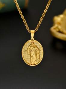 Unisex Gold Stainless Steel Jesus Necklace, Christian Amulet And Faith Jewelry, Suitable For Catholic Mass, Religious Occasions And Daily Wear, 60cm Length Gold-Plated Men's Religious Necklace - Gold - View 4