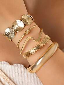 Bộ 5 chiếc vòng tay kim loại bản rộng, kiểu dáng hình học sang trọng, cổ điển, thích hợp để đeo hàng ngày và làm quà tặng. - Nhiều màu - Xem 2