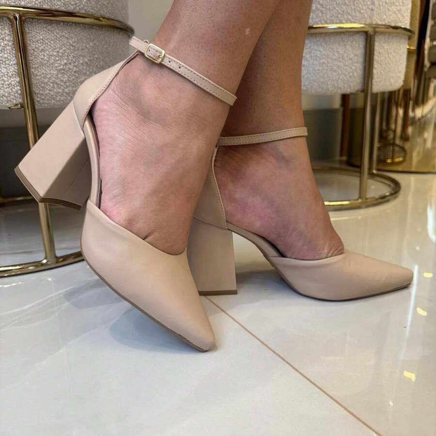 Pointed Toe Chunky Heel Women's Shoe Classic Elegant High Heel 027 SHOW SHOW - NAPA ALMOND - View 1