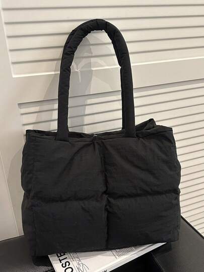 Ny moderiktig vadderad handväska med stor kapacitet, lämplig för fester, utflykter, semestrar, shopping och daglig användning, kan förvara mynt, telefoner, även lämplig som arbetsväska för kontorsdamer, högskolestudenter och yrkesverksamma, elegant damväska